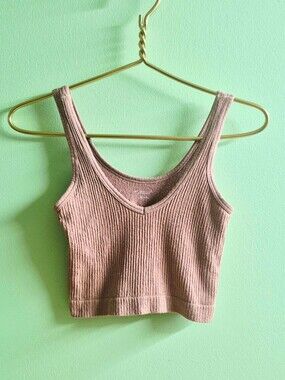 Out From Under Urban Outfitters Seamless Ribbed V-Neck Crop Top - Mauve XS/S